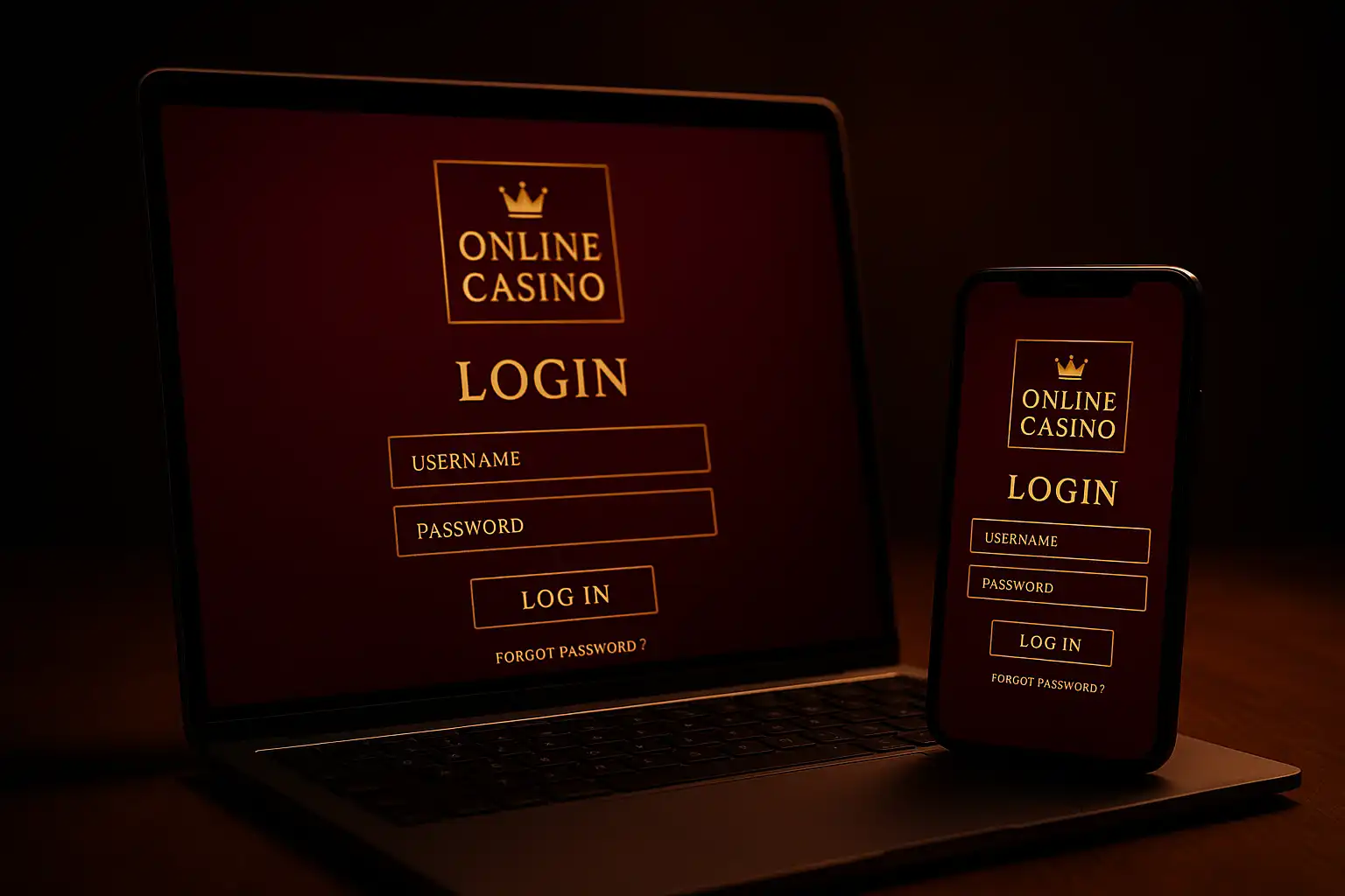 Panel logowania do konta CrazyTower Kasyno na ekranie laptopa i telefonu